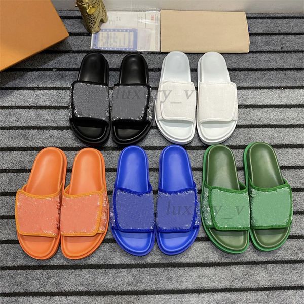 

designer men slippers miami sandals pool pillow comfort mule calfskin bom dia flats summer beach flip flops with box, Black