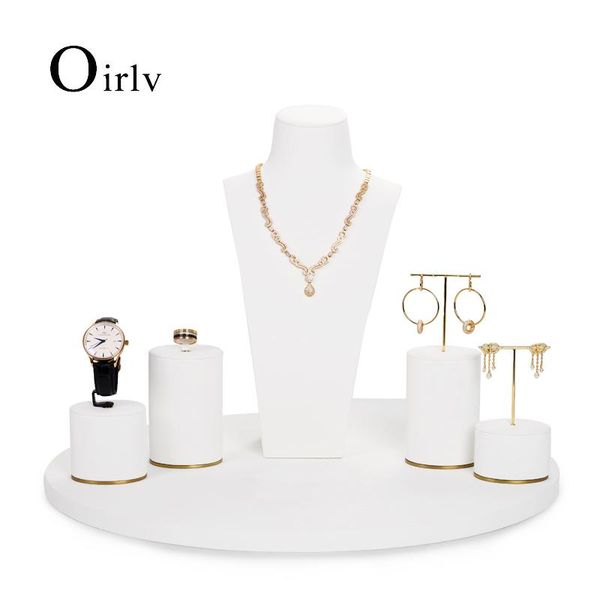 

boxes oirlv white pu leather jewelry display set for necklace earrings ring shop window exhibited props, Black;white