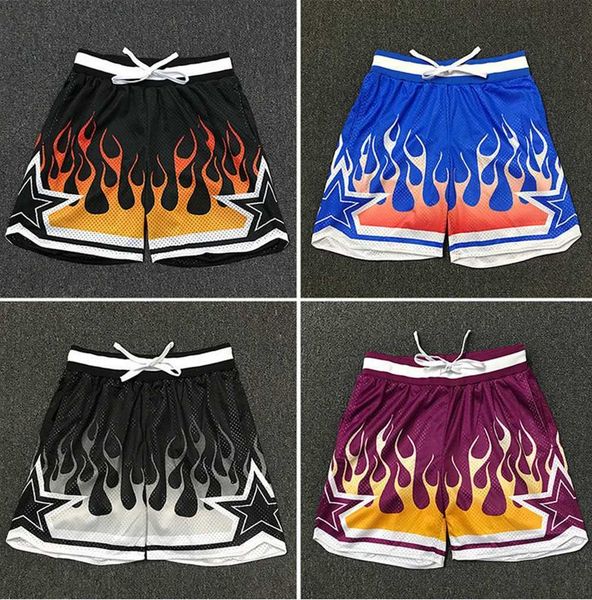

american basketball shorts men's ice flame street practical loose women's fashion knee length double-layer sweatpants batch, White;black