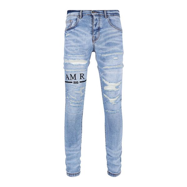 

s designers mens jeans distressed united states fashion straight men biker hole stretch denim casual jean men skinny pants elasticit488, Blue