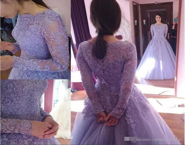

vintage lavender colorful lace long sleeve wedding dresses plus size beaded bridal ball gowns vintage quinceanera party dress sexy2097468, White