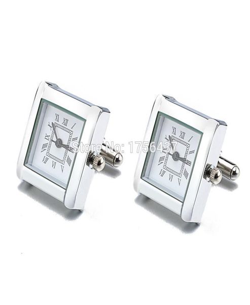 

lepton functional watch cufflinks for men square real clock cuff links with battery digital mens watch cufflink relojes gemelos cj4051914, Silver