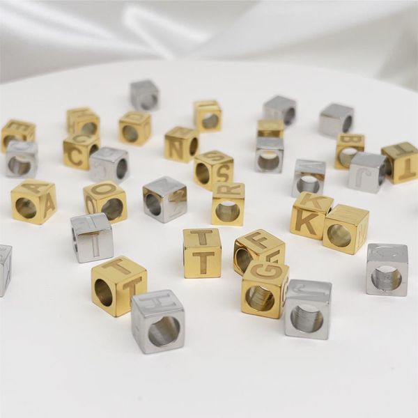 

crystal 26pcs az letter beads square stainless steel beads jewelry making