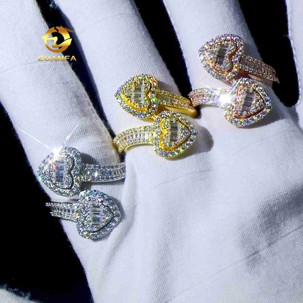 

ale hip hop 925 silver heart rings customized moissanite diamond anti stress hearts ring men women engagement