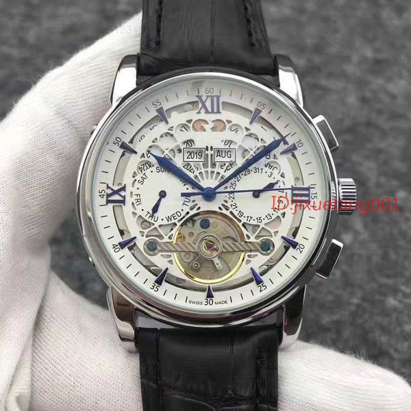 

2018 new brown leather mechanical men's stainless steel automatic watch sports mens self-wind watches tourbillon male 2813 wristwatches, Slivery;black