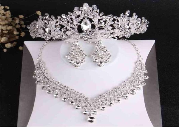 

baroque luxury crystal beads bridal jewelry sets tiaras crown necklace earrings wedding african set 2107019842455, Slivery;golden