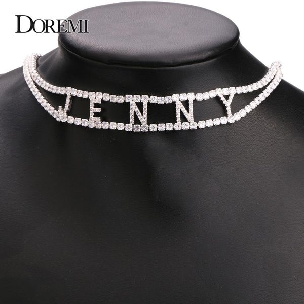 

necklaces doremi 9mm 3a zircon custom name necklace with 2 rows 3mm tennis chain personalized name number choker women mother's day gif, Silver