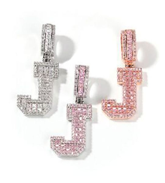 

az baguette initial letter pendant charm men039 women zircon hip hop jewelry with 3mm 24inch gold silver rose gold rope chain8288773, Black
