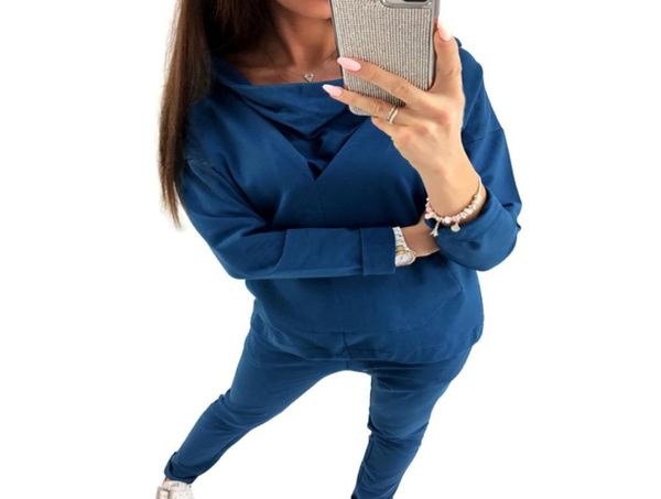 

autumn spring women sport loose tracksuit sport hooded hoodies pants clothing set fitness gym running sportwear9765536, Black;blue