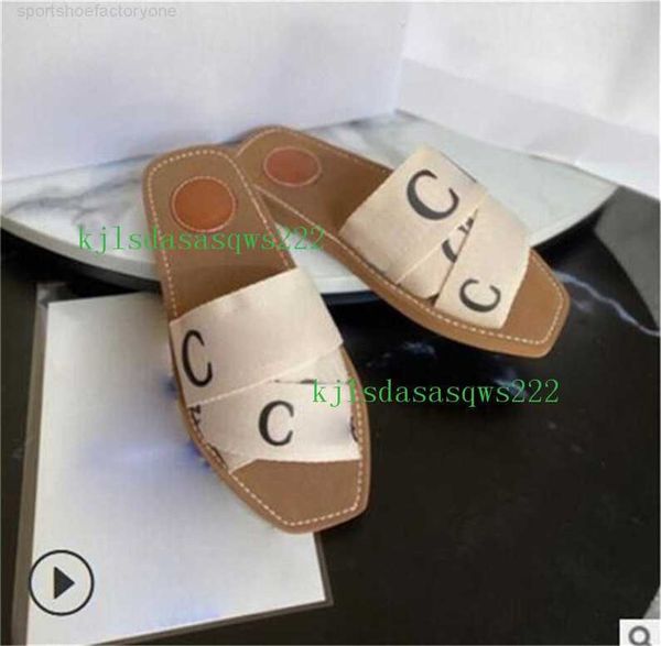 

2022 branded women woody mules flat slipper designer lady lettering fabric outdoor leather sole slide sandal size 35--42, Black