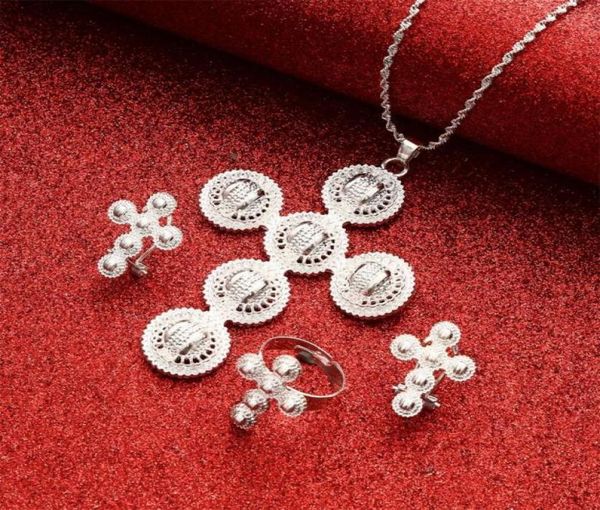 

earrings necklace gold color ethiopian ring african bridal jewellery sets habesha eritrea wedding jewelry set4235589, Silver