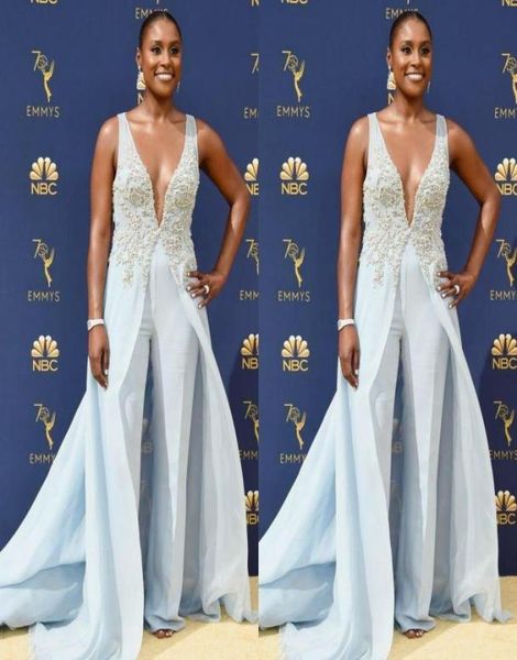 

2019 deep v neck celebrity evening dress jumpsuits holiday women wear formal party prom gown custom made plus size2294370, Black;red