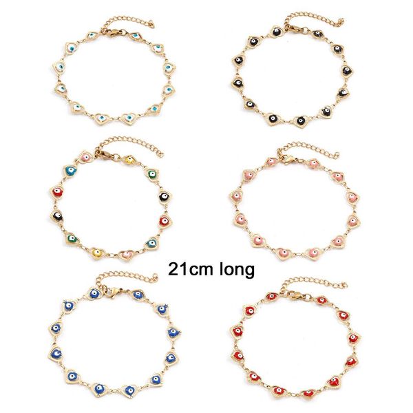 

anklets 304 stainless steel religious evil eye anklet metal enamel pendants link chain women summer beach foot show jewelry 1 piece g220519, Red;blue