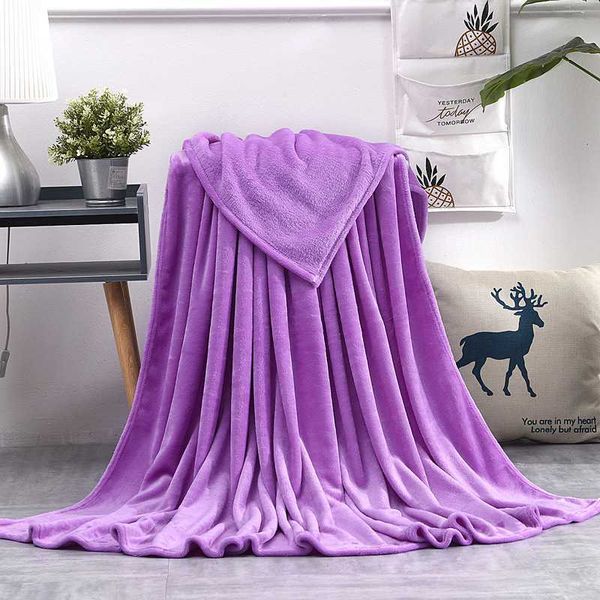 

Soft Warm Coral Fleece Blanket Flannel Plush Throw Blankets on Sofa Bed Travel Light Thin Mechanical Wash Solid Color Bedspread