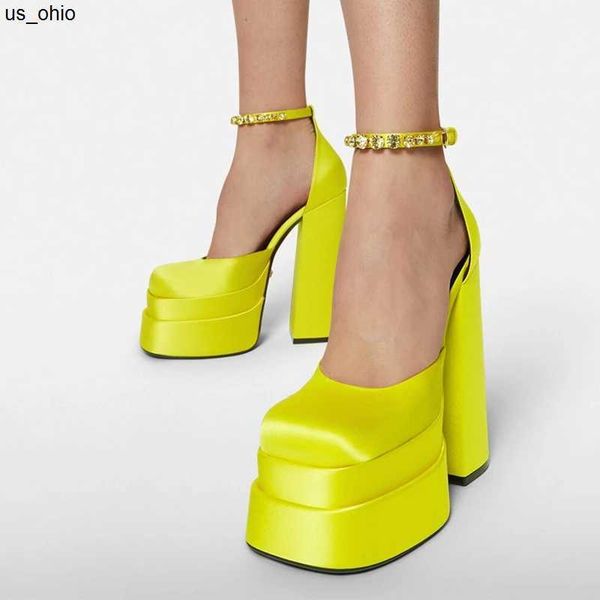 

sandals fashion platform sandals square toe heel satin rhinestone candy color sandal big size party wedding thick high heels j0523, Black