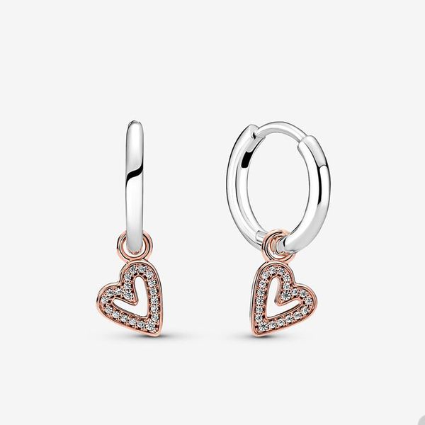 

rose gold and heart hoop earrings for pandora 925 sterling silver wedding earring set designer jewelry for women girlfriend gift love earrin, Golden;silver