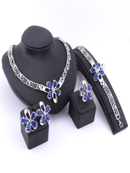 

trendy dubai beads goldsilver plated crystal necklace earrings ring bracelet jewelry sets for girlfriend women wedding party7877853, Slivery;golden