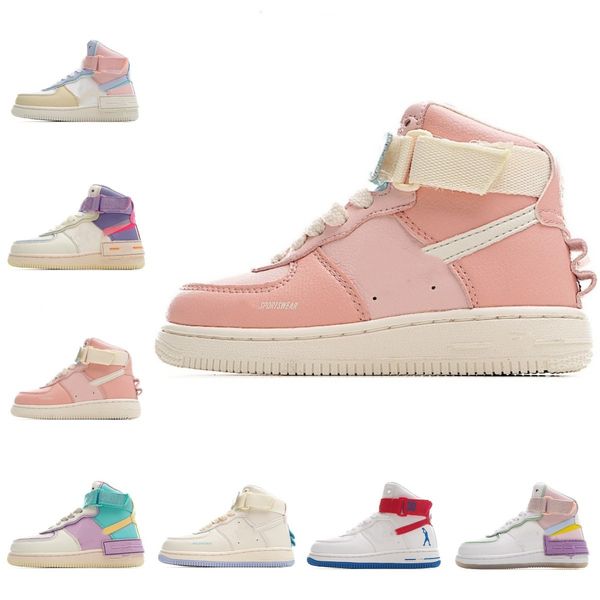

kids force 1 macaroon running shoes boys girls color block air af1 shadow "pastel" sneakers trainers mid sneakers outdoor walking, Black