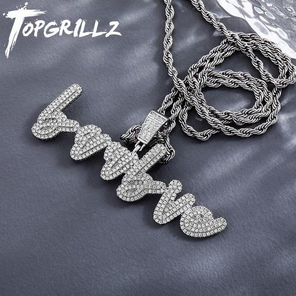 

necklaces rillz custom name necklace iced out zirconia letters pendant necklace hip hop personalised jewelry for gift, Silver