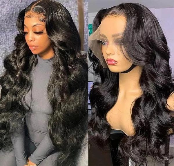 

transparent lace front human hair wig preplucked 4x4 180 brazilian remy hair body wave lace closure wig with baby hair3266834, Black