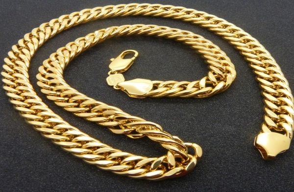 

solid chunky chain 24k yellow gold filled mens necklace double curb chain link 24quot long2514598, Silver