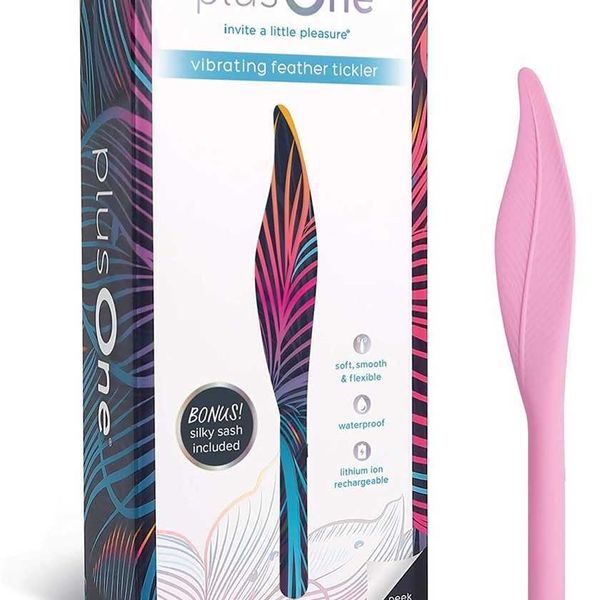 

factory outlet plusone vibrating feather tickler with silk smooth purple
