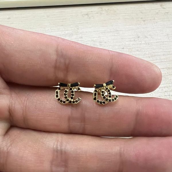 

cute tiny black white diamond c stud elegant design earring 18k gold silver girl women wedding studs earrings party jewelry never fade, Golden;silver