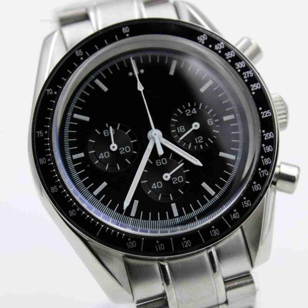 

quartz chronograph function mens watch speed moon watches stainless steel flod clasp, Slivery;black