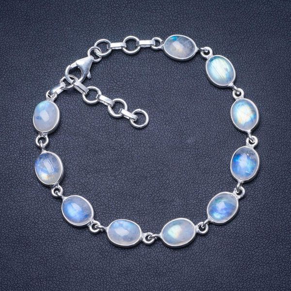 

bangle natural rainbow moonstone 925 sterling silver bracelet 6 3/48" q2820, Black