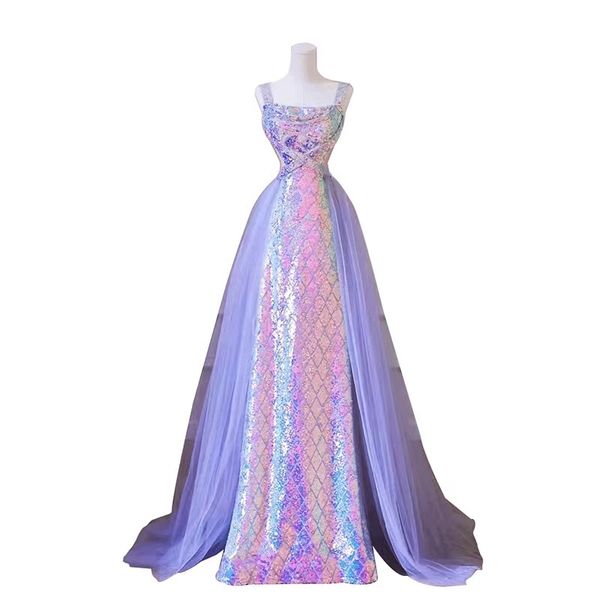 

2023 mermaid prom dress sequined lace long backless ruffles black girls sweep train mermaid african evening dress wear robes de soiree mothe