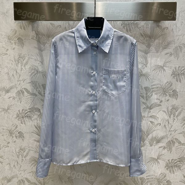 

letter women t shirt blue striped shirt long sleeve lapel ins fashion blouse, Black