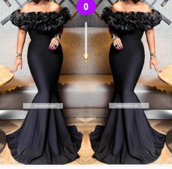 

new arabic bateau neck satin mermaid evening dresses 2019 off the shoulder ruffles floor length formal party prom dresses bc14417187766, Black;red