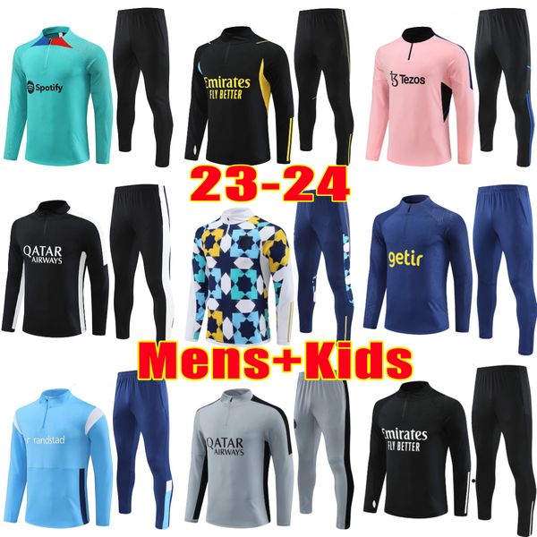 

paris tracksuit soccer set haaland mbappe kit mexico son kids jacket psgs tracksuits benzema saka pedri training shirt football survetement, Black