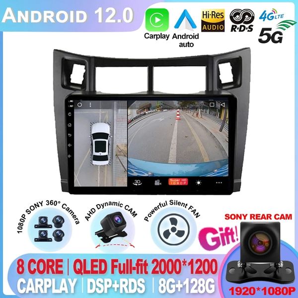 

for toyota yaris 2007 4g+64g 2 din carplay car multimedia player radio fascia car radio 2005 - 2012 android gps navigator