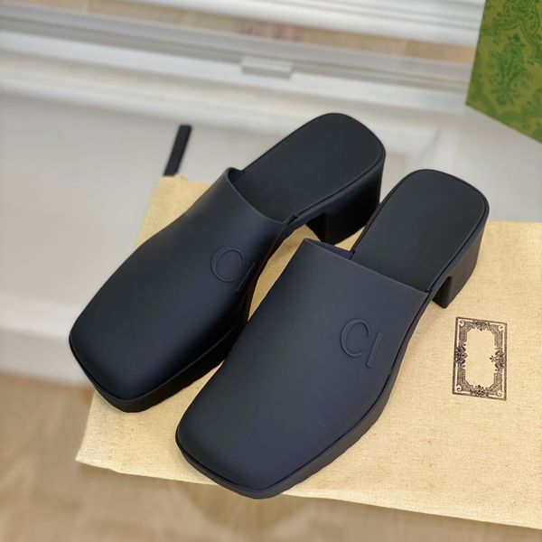 

women's slip-on sandal designers embossed g logo sandals slides flats flip flops beach classic rubber platform mid heel sandals, Black