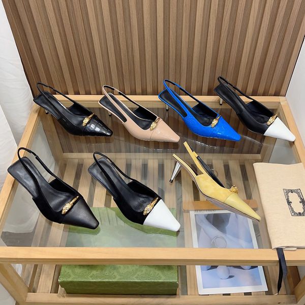 

women wedding party high-heeled sandals shoes luxury designer women's 4.5cm low heels sandal summer dragon head pumps pointed toe sling, Black