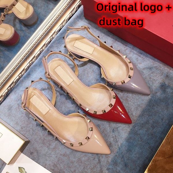 

summer ladies sandals v home rivet buckle flat shoes 2023 spring and summer new baotou flat heel rivet shoes sandals and slippers, Black