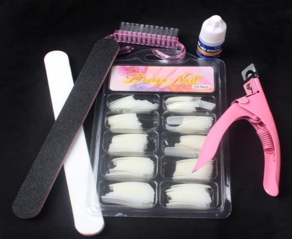 

100 pcs natural acrylic french tips nail art glue cutter polish file tools kits beauty set9550763