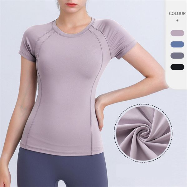 

lu women yoga outfit short sleeve crew neck breathable seamless fintness gym short summer shirts jy1303