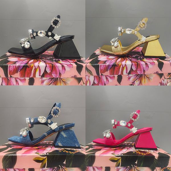 

classic women's chunky heel sandals genuine leather sole sandals summer designer peep-toe women's big crystal dress shoes high hee, Black