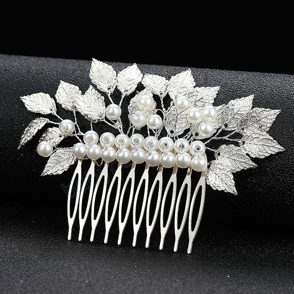 

leaves pearl hair combs wedding bridal bridesmaid tiara party prom handmade hair headdress accessories jewelry for women, Slivery;white