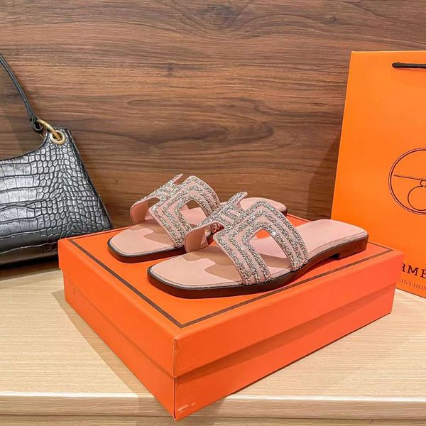 

fashion women oran slippers sandals beach flats sliders italy luxury pink nude black strass decoration leather slides designer summer novelt