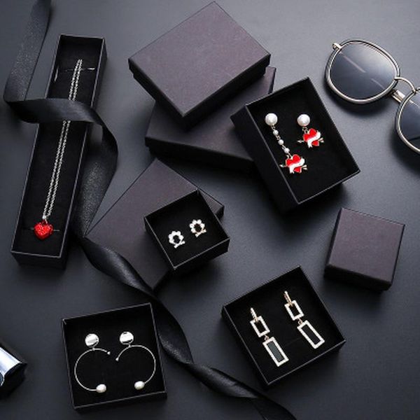 

boxes 24pcs/lot custom your kraft box paper present packaging box ring earring pendant protection christmas gift box 5x5cm, Black;white