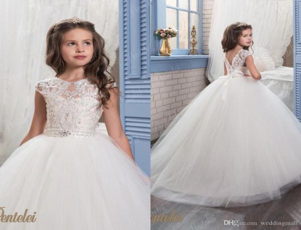

ball gown flower girls dresses jewel backless sleeveless appliques with big bow tulle tiered skirts communion dress8986993, White;blue