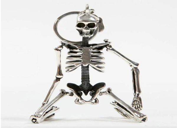 

foldable skeleton pendant key chain for men women antique silver color metal alloy skull bag charm key ring car keychain keyring4650101
