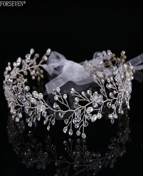 

fashion silver crystal bride long headbands hair jewelry for handmade pearl rhinestones hairwear wedding hair accessories c187890789, Slivery;golden