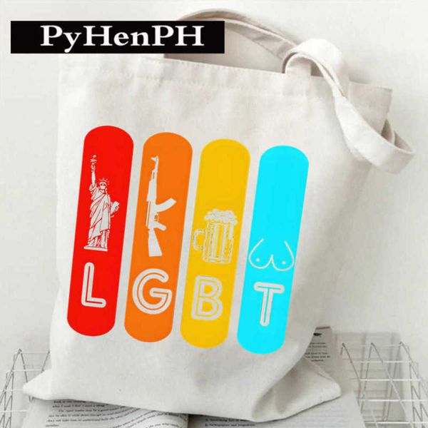 

lgbt canvas tote bag lgbt rainbow bear unicorn one shoulder portable shopping bags pride 230522