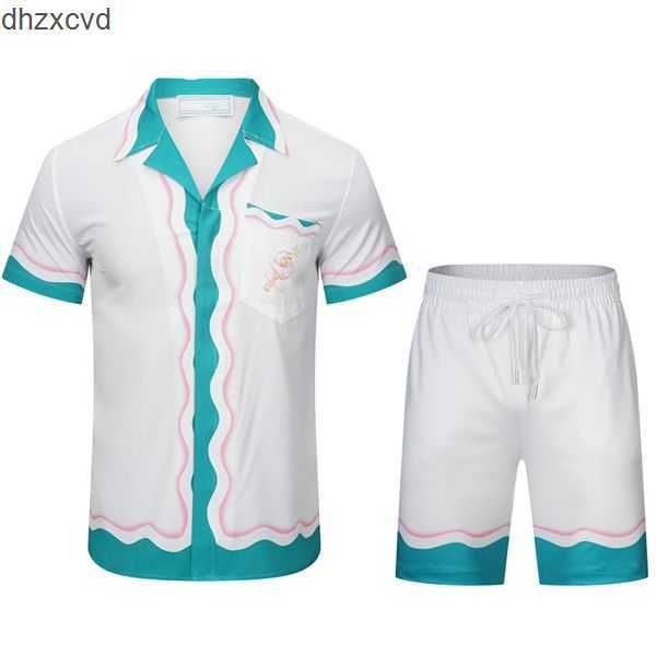 

summer fashion mens tracksuits hawaii beach pants set designer shirts printing leisure shirt man slim fit the board of directors sleeve shor, Gray