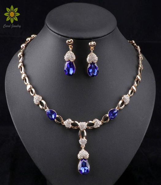 

new arrival african wedding jewelry set gold plated women dress accessories blue crystal necklace earrings sets9130927, Silver