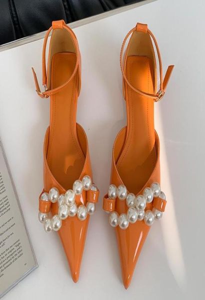 

sandals fashion 2021 women mules summer pointed toe thin high heel ladies female outside slides pearl shoes3440750, Black